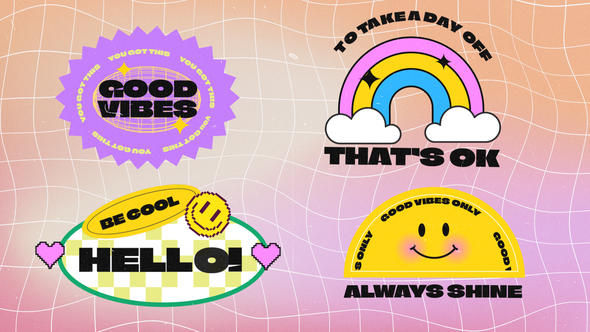 Neo Brutalism Y2K Groovy Retro Stickers Pack Titles template preview