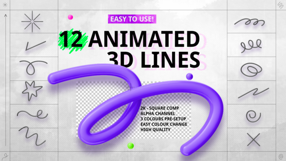 12 animated 3D lines Elements template preview