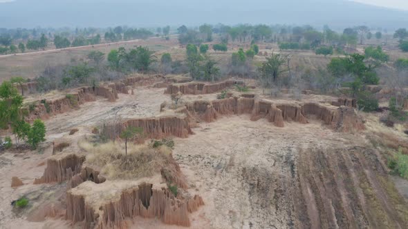 Aerial view of Lalu, Srakaew, Thailand. Dry rock reef. Nature landscape background. Grand Canyon alt
