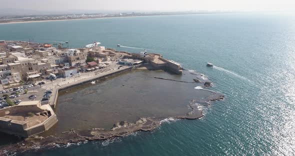 Aerial top down view of Acre old town, Old City of Acre, Israel. alt