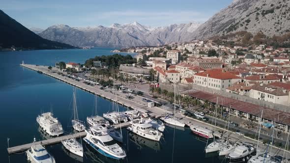 Aerial view of Kotor bay in winter time on Montenegro alt