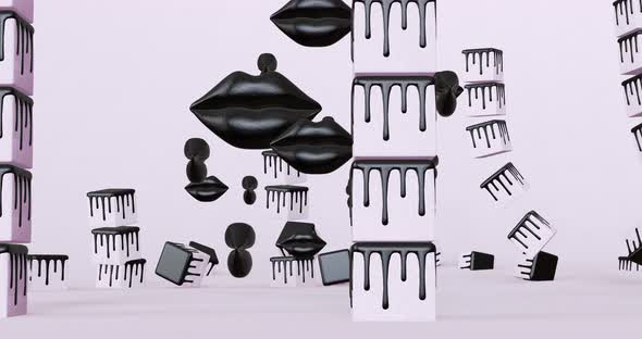 Creative Minimal 3d art. Animated stylish black lips.