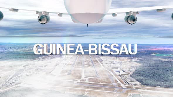 Commercial Airplane Over Clouds Arriving Country Guinea Bissau