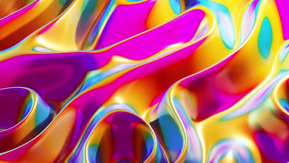 Animation of colorful cyan, magenta and yellow 3d liquid shapes waving ...