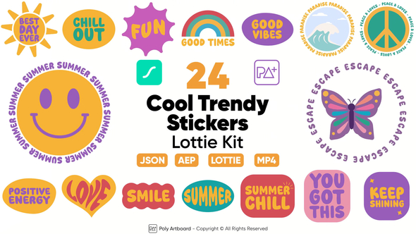 Cool Trendy Stickers Lottie Set Elements template preview