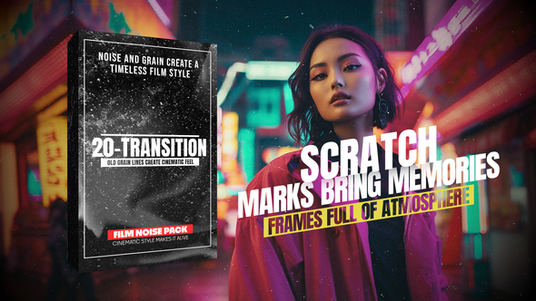 Vintage Film Grain Transitions – Cinematic Noise & Scratch Pack Elements template preview