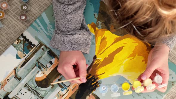 Female Hands Coloring Draw Canvas Picture By Numbers Girl Triumphal Arch Paris alt