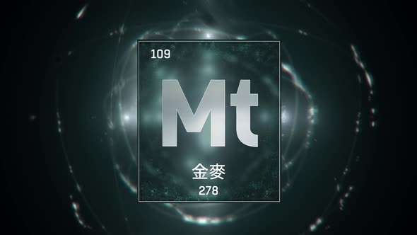 Meitnerium as Element 109 of the Periodic Table on Green Background in Chinese Language