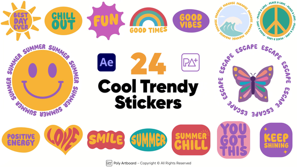 24 Cool Trendy Stickers After Effects Elements template preview