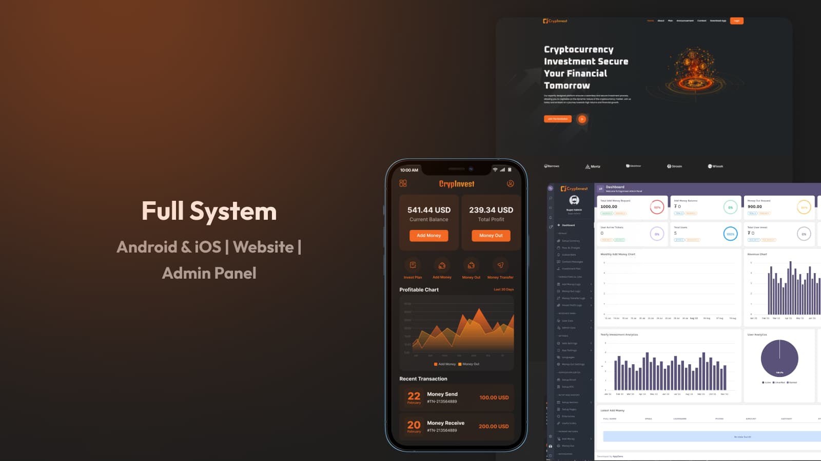 CrypInvest - Cryptocurrency Investment Platform Full Solution by AppDevsX