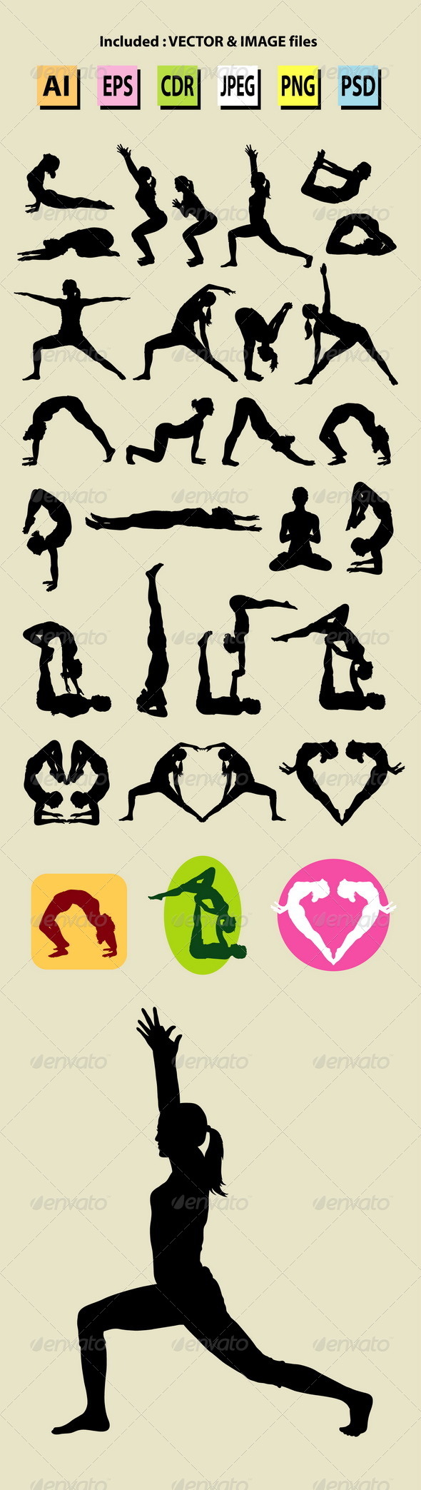 Yoga Silhouettes and Symbols - Sports/Activity Conceptual
