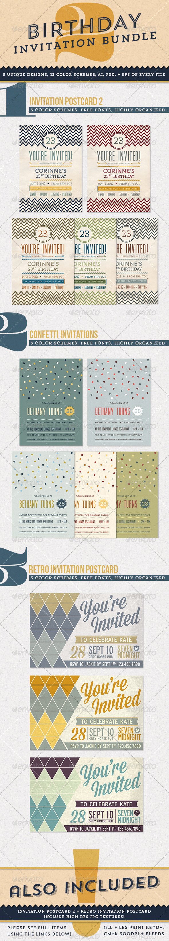 Birthday Invitation Bundle 2 - Invitations Cards & Invites