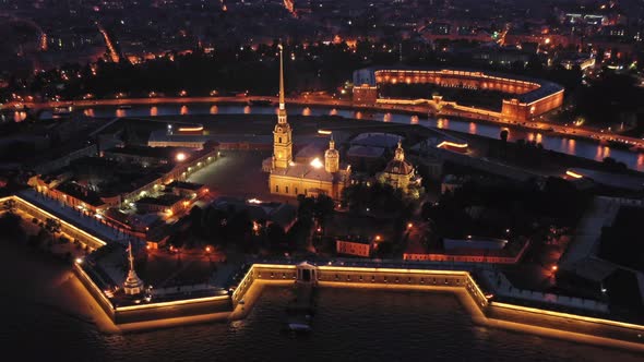 Aerial Night View of Peter and Paul Fortress alt