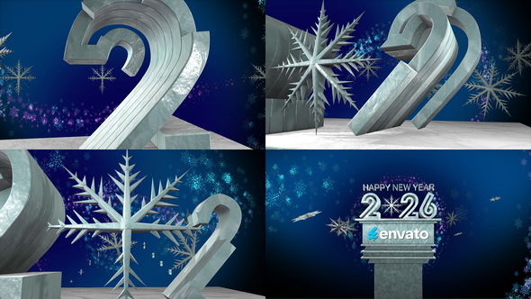 New Year Greetings 2026 With Snowflake Elements template preview