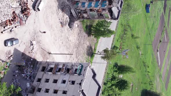 Vertical Video of a Wartorn House in Borodyanka Ukraine alt