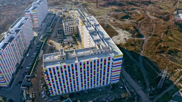 High Rise Building Construction Site, Aerial View.