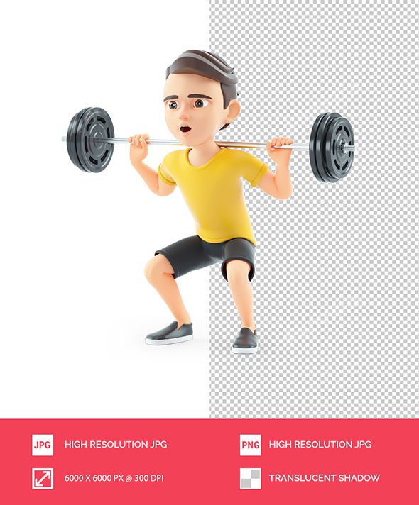 3D Boy Lifting a Barbell