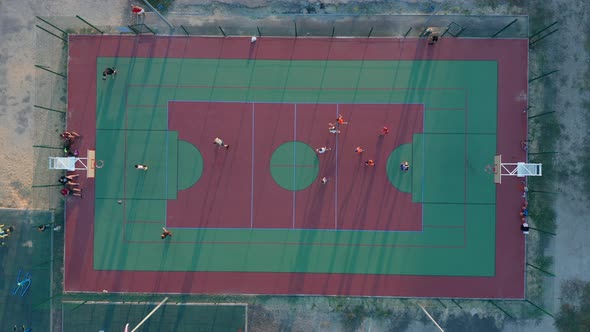 Aerial View. Park with a Basketball Field and a Training Platform. Sports Area alt