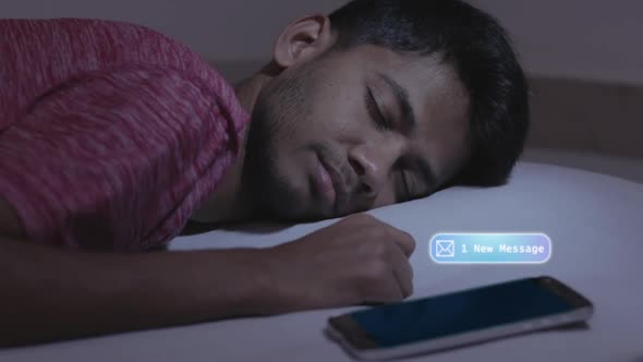 Concept showing of irregular sleep or sleep deprivation caused due to mobile phone, young adult got alt