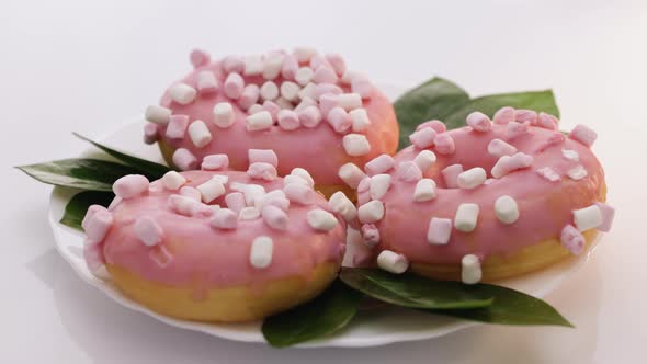 Dessert Colorful Frosted Pink Doughnut Assorted Donuts