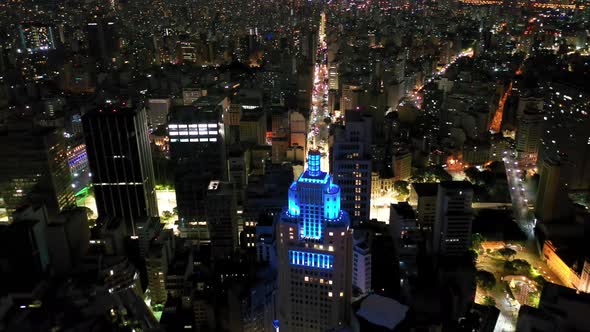 Night downtown Sao Paulo Brazil. Downtown district at night life scenery. alt