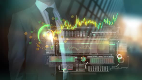 Working With Stock Exchange Infographics In A Virtual Interface 4K alt