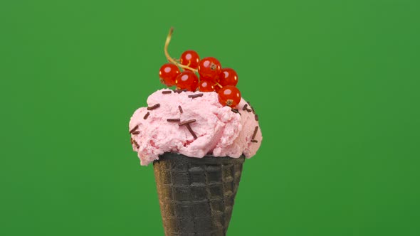 Black Cone, with Berry Delicious Ice Cream Decorated with Red Currant 