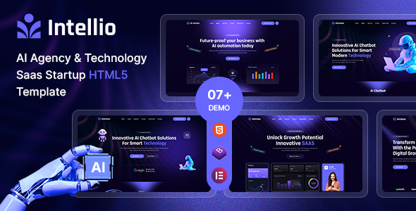 Intellio – AI Agency Technology SaaS Startup HTML5 Template by