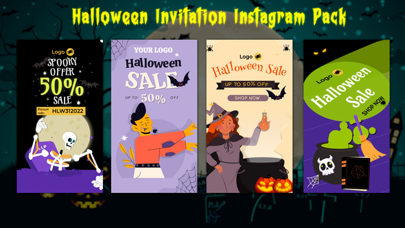 Halloween Sale Offer Instagram Stories & Posts Video Displays template preview