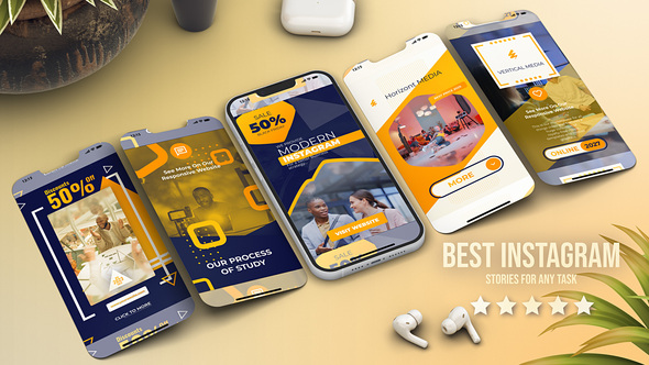 Blue Yellow Vertical Promo Video Displays template preview