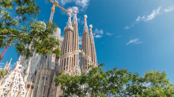 Sagrada Familia, a Large Roman Catholic Church in Barcelona, Spain Timelapse alt