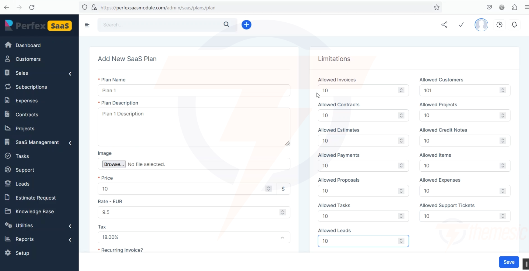 Plan limitations settings
