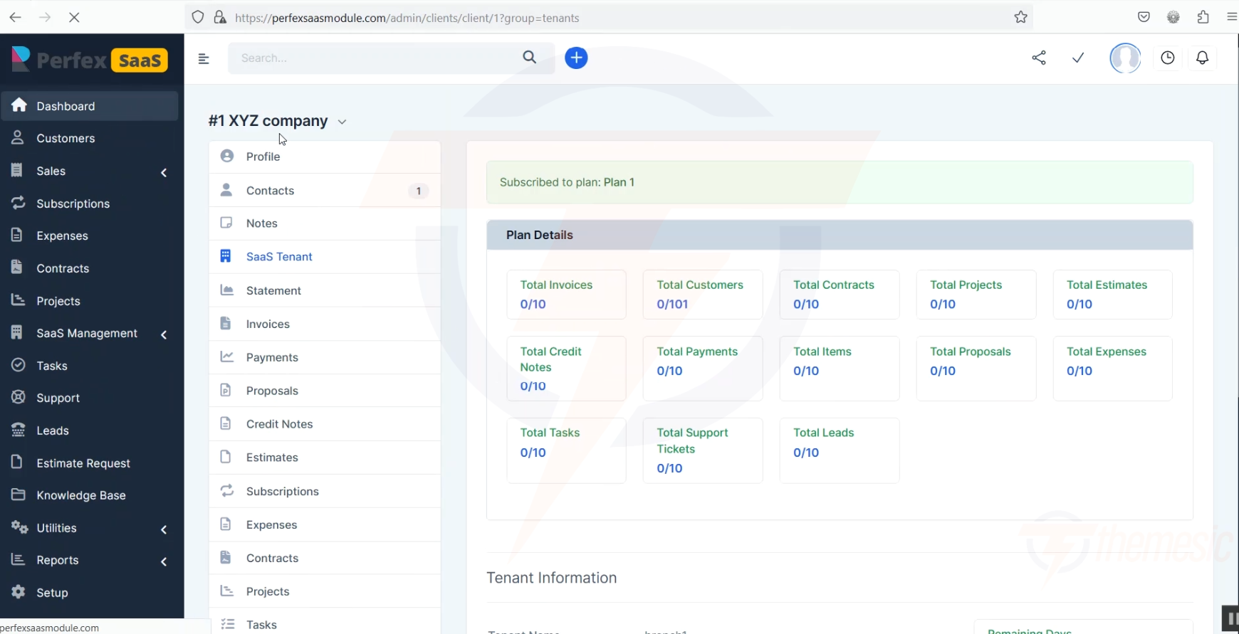 Admin view of tenant usage