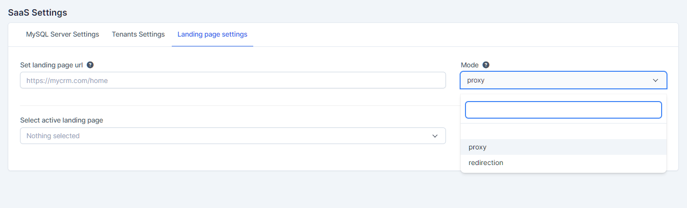 Landing page mode options