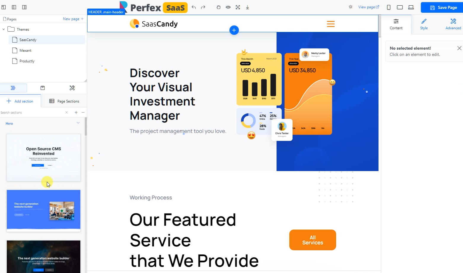 Landing Page Builder interface