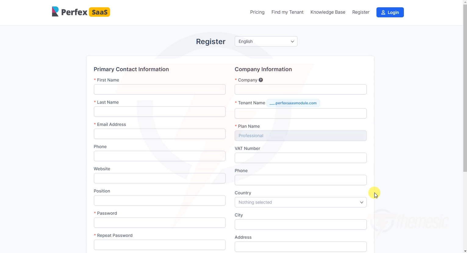 Tenant registration form