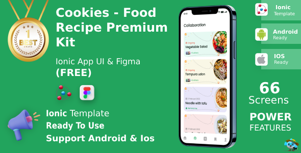 Cookies App ANDROID + IOS + FIGMA | UI Kit | Ionic | Food Recipe Premium App