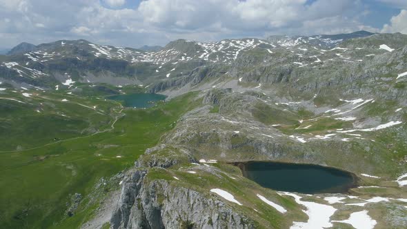 Kapetanovo and Manito Lakes in Montenegro in the Spring Aerial View