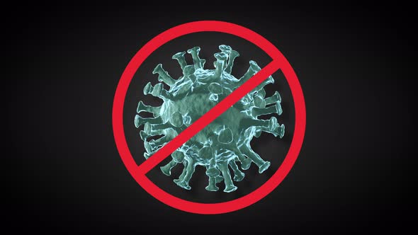 Coronavirus Icon with Red Prohibit Sign No Infection and Stop Coronavirus