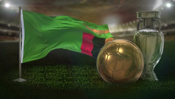Zambia Flag With Football And Cup Background Loop 4K alt