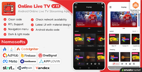 Android Online Live TV Streaming by nemosofts CodeCanyon