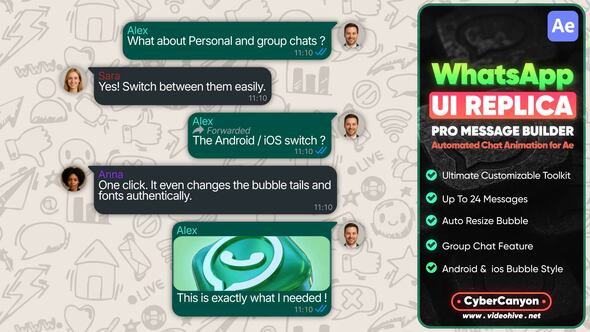 WhatsApp UI Replica - Pro Message Builder Elements template preview