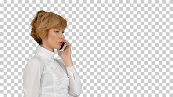 Happy businesswoman speaking at the phone, Alpha Channel