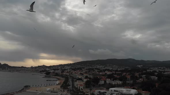 Aerial view on the bay of Cote d'Azur and La Ciotat village, France alt