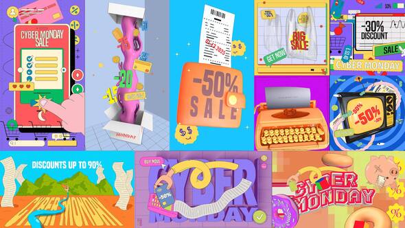 Animated Looping Cyber Monday Graphics Titles template preview