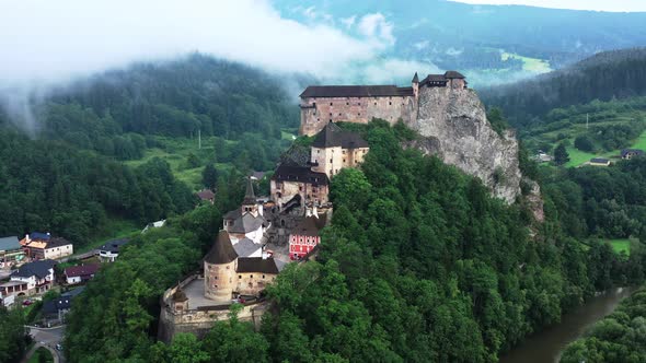 Aerial view of Oravsky castle in Oravsky Podzamok village in Slovakia alt