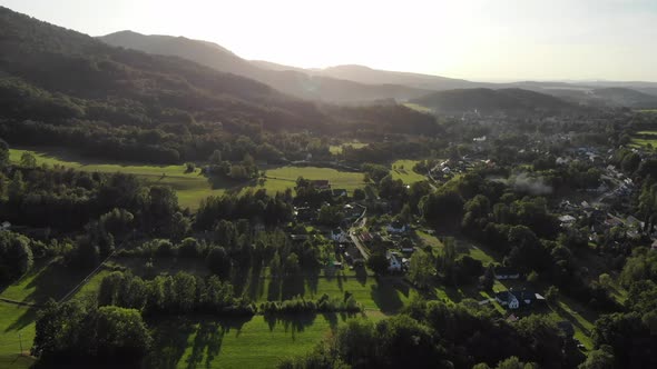 Fly-by Over a Hilly Countryside