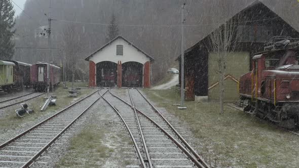 Retro Trains at a Train Depot in the Alps alt