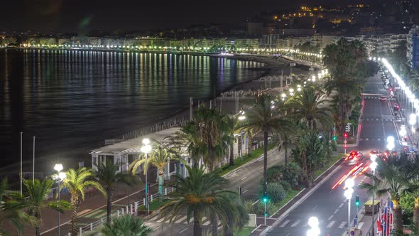Night Aerial Panorama of Nice Timelapse France alt