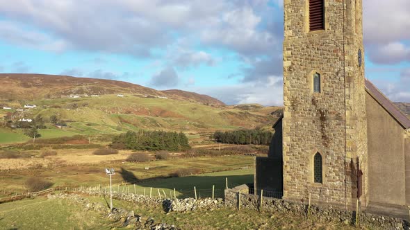 Aerial View of the Church of Ireland in Glencolumbkille  Republic of Ireland alt